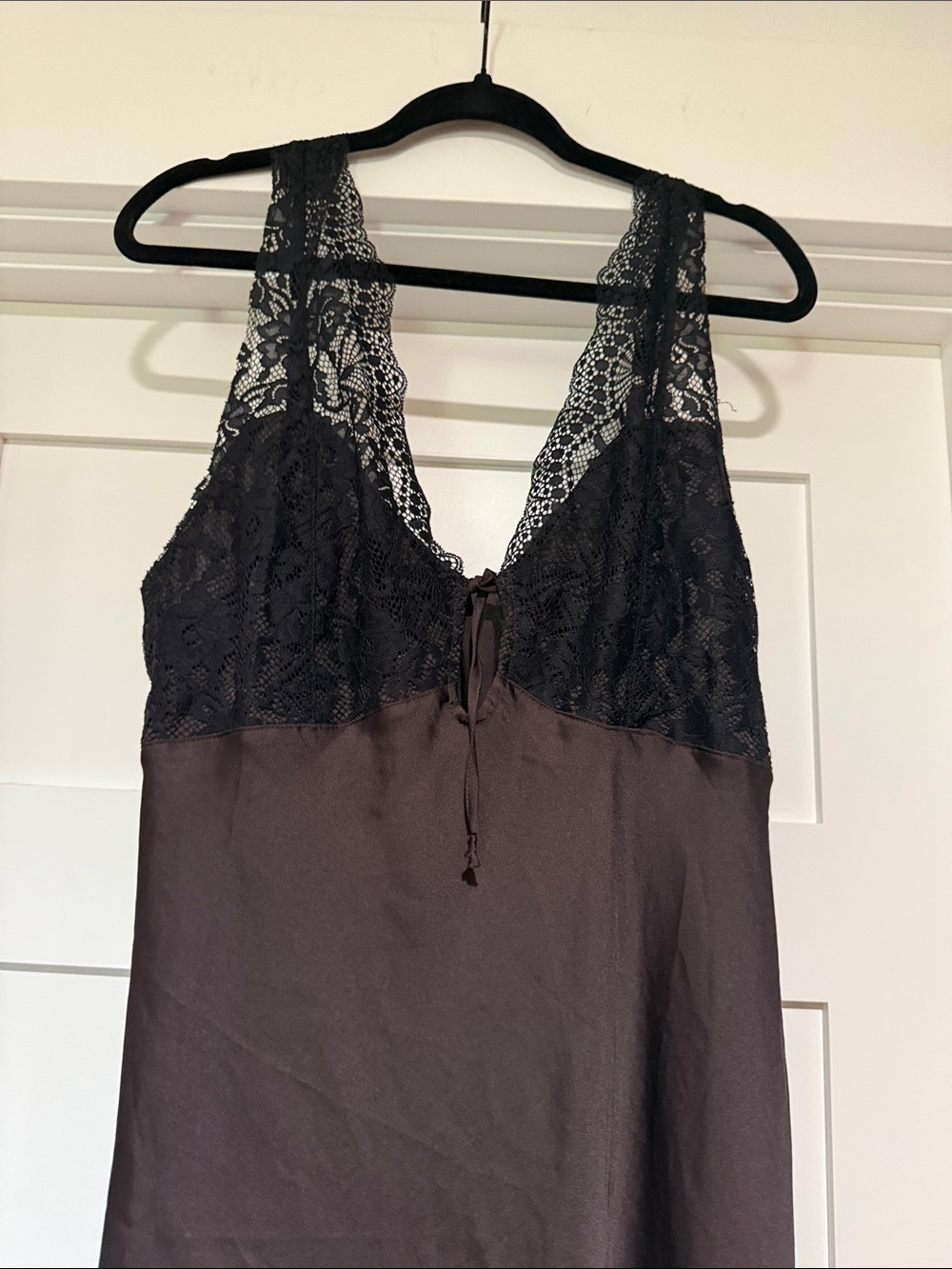 NWOT Free People Black Lace-Trim Long Chemise - Picture 2 of 4
